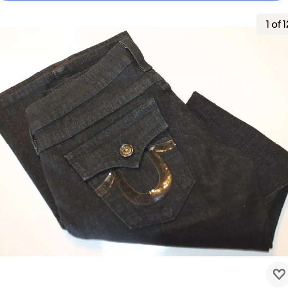 New True Religion Women Black Jeans Denim Boot Leg Joey 29 USA Sequins Logo - Picture 9 of 9